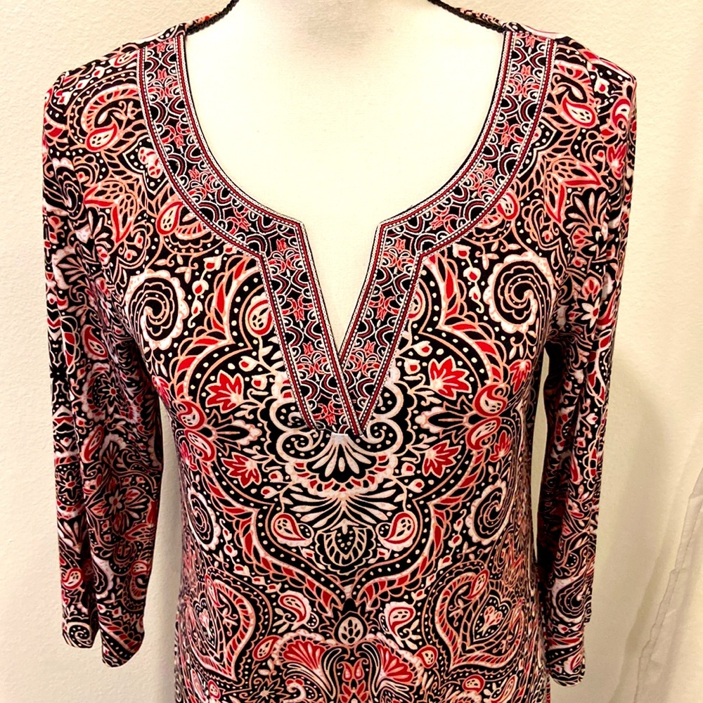 WHBM pink/black floral shift dress M